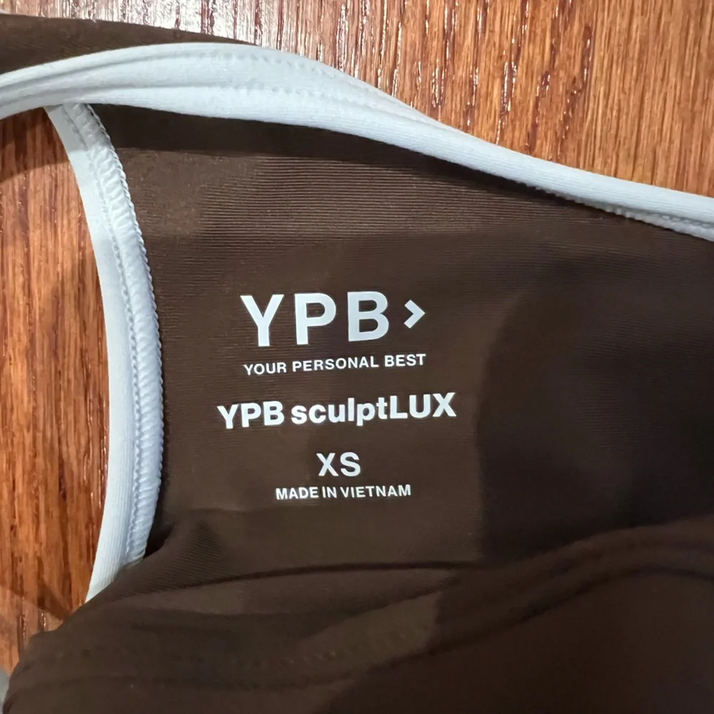 Brown Sports Bra with White Trim - Picture 3 of 4
